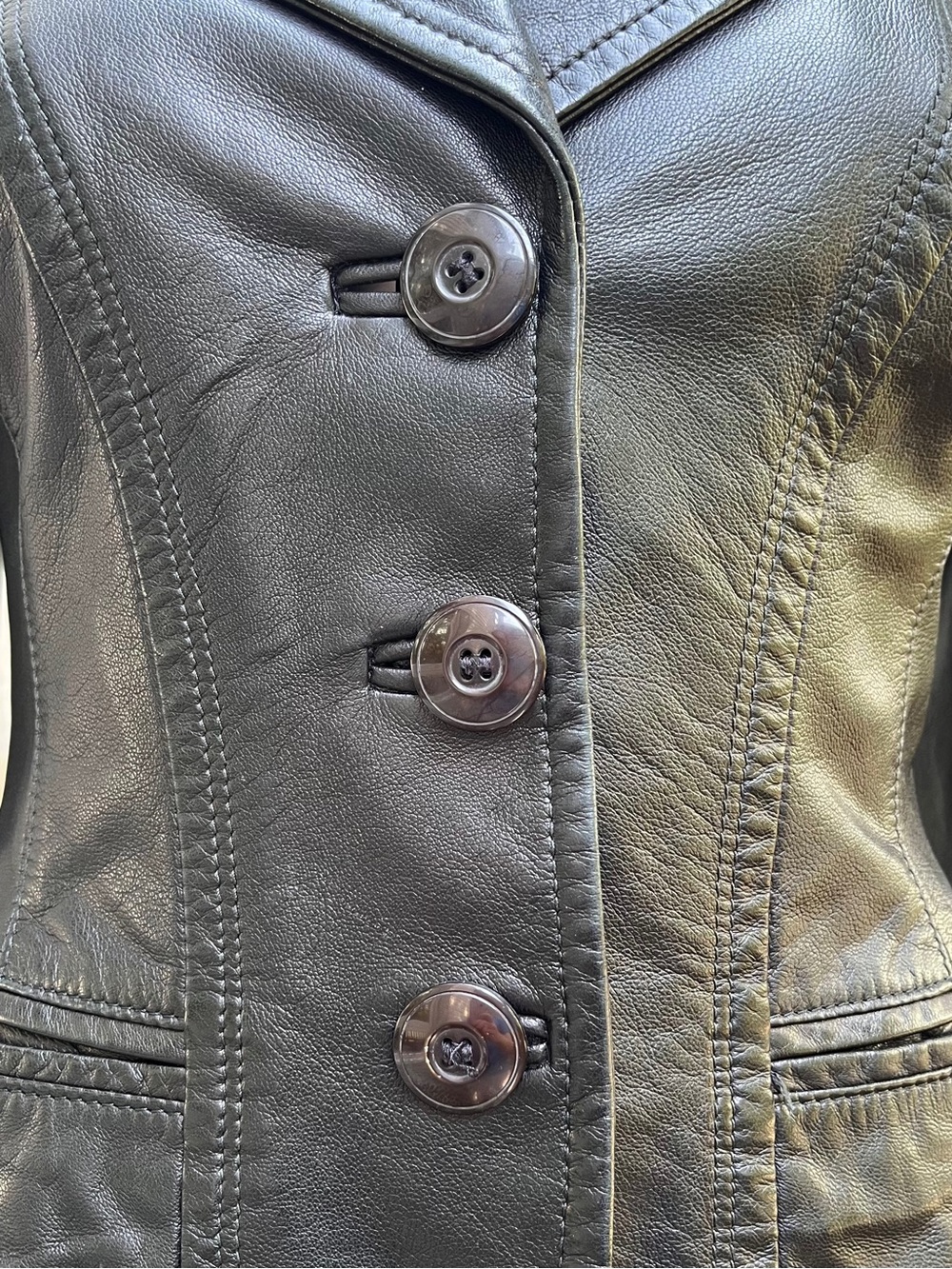 Vintage Danier Italian Leather Black Fitted Blazer XS - Picture 6 of 10